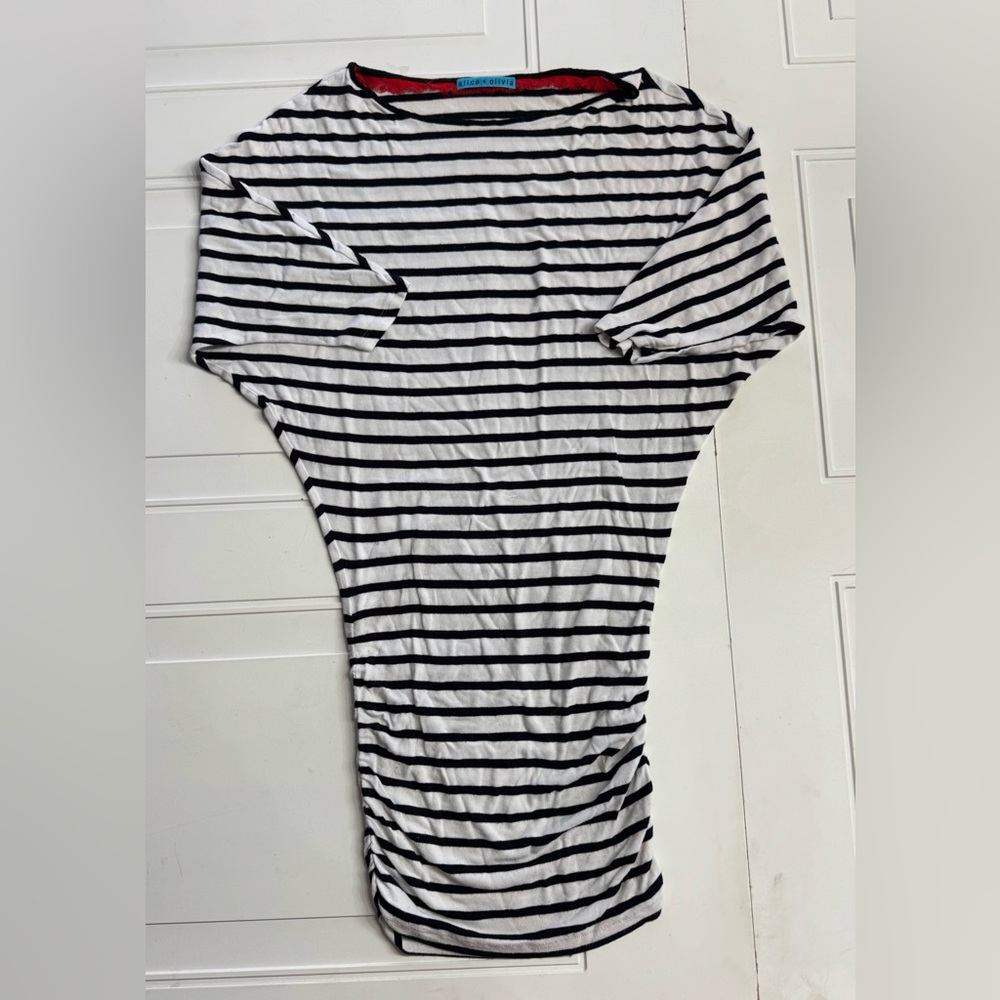 Alice + Olivia Women’s Size Medium Black White Striped Jersey Tunic Dress - Picture 1 of 7